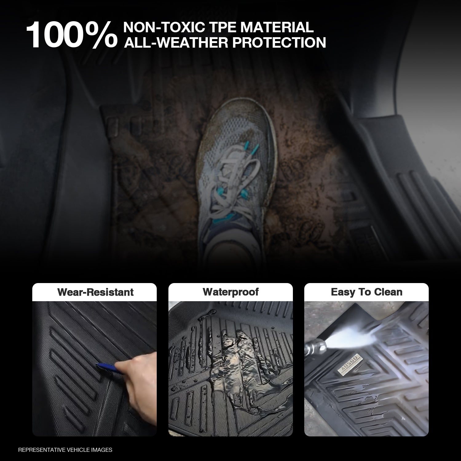 Ausgo 4WD USA Waterproof TPE Car Mats for Toyota RAV4 2019-2025