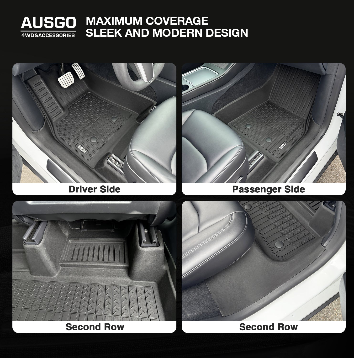 Ausgo 4WD USA Full Coverage TPE Floor Mats for Tesla Model Y 2022-2025